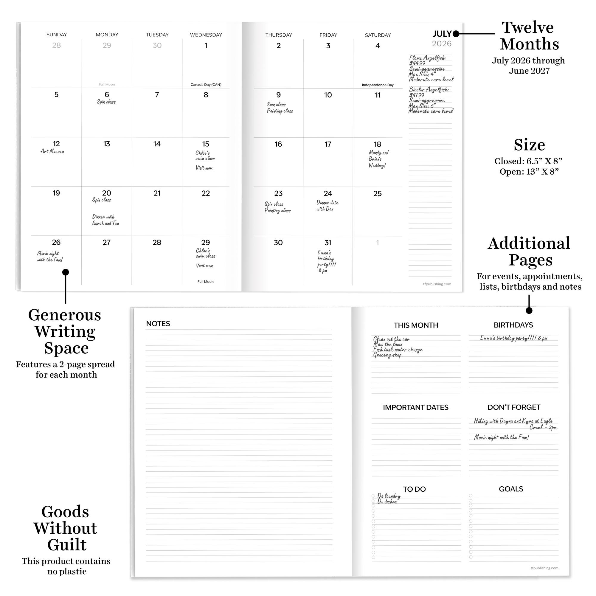 TF Publishing Medium 2026-27 Trailing Blooms Monthly Planner